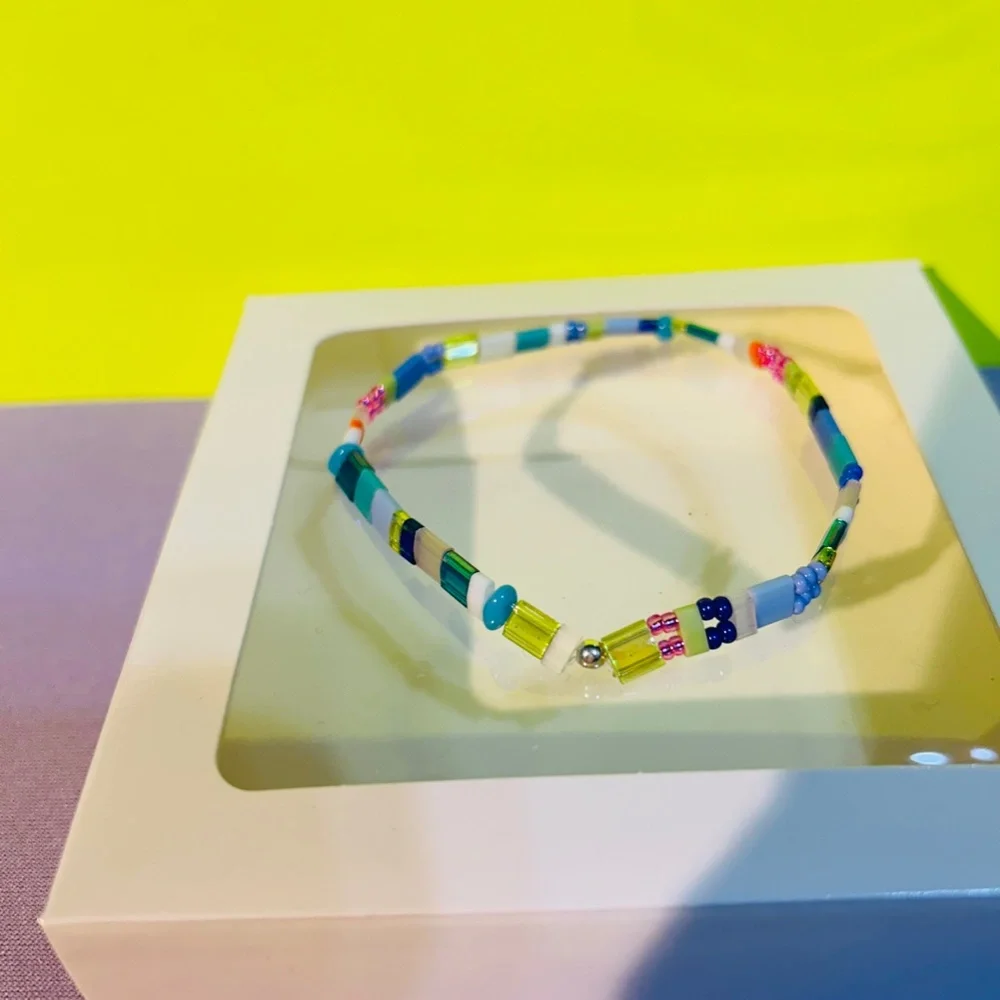Tila Bracelet in Pretty Spring Colored Glass Beads & stretchy cord - Picture 3 of 5